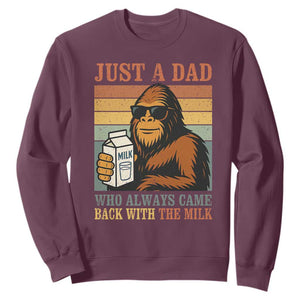 Funny Bigfoot Dad Sweatshirt Just A Dad Who Always Came Back With The Milk Retro Father's Day TS02 Maroon Print Your Wear