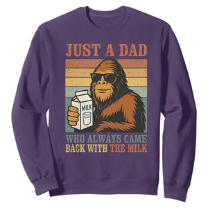 Funny Bigfoot Dad Sweatshirt Just A Dad Who Always Came Back With The Milk Retro Father's Day TS02 Purple Print Your Wear