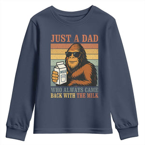 Funny Bigfoot Dad Youth Sweatshirt Just A Dad Who Always Came Back With The Milk Retro Father's Day TS02 Navy Print Your Wear
