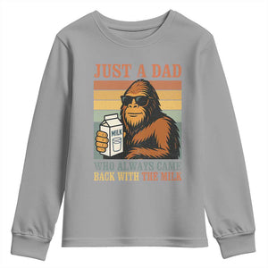 Funny Bigfoot Dad Youth Sweatshirt Just A Dad Who Always Came Back With The Milk Retro Father's Day TS02 Sport Gray Print Your Wear