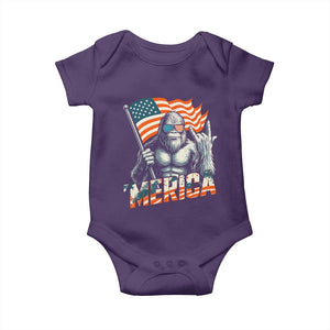 Funny Bigfoot Merica 4th Of July Baby Onesie American Flag Patriotic Sasquatch TS11 Purple Print Your Wear