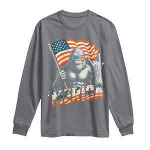 Funny Bigfoot Merica 4th Of July Long Sleeve Shirt American Flag Patriotic Sasquatch TS11 Charcoal Print Your Wear