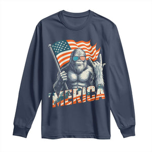 Funny Bigfoot Merica 4th Of July Long Sleeve Shirt American Flag Patriotic Sasquatch TS11 Navy Print Your Wear
