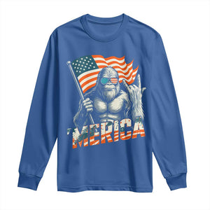 Funny Bigfoot Merica 4th Of July Long Sleeve Shirt American Flag Patriotic Sasquatch TS11 Royal Blue Print Your Wear