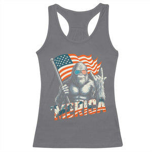 Funny Bigfoot Merica 4th Of July Racerback Tank Top American Flag Patriotic Sasquatch TS11 Charcoal Print Your Wear