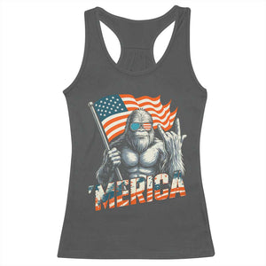 Funny Bigfoot Merica 4th Of July Racerback Tank Top American Flag Patriotic Sasquatch TS11 Dark Heather Print Your Wear