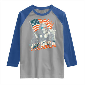 Funny Bigfoot Merica 4th Of July Raglan Shirt American Flag Patriotic Sasquatch TS11 Sport Gray Royal Print Your Wear