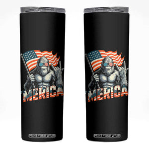 Funny Bigfoot Merica 4th Of July Skinny Tumbler American Flag Patriotic Sasquatch TS11 Black Print Your Wear