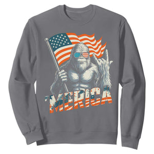 Funny Bigfoot Merica 4th Of July Sweatshirt American Flag Patriotic Sasquatch TS11 Charcoal Print Your Wear