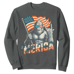 Funny Bigfoot Merica 4th Of July Sweatshirt American Flag Patriotic Sasquatch TS11 Dark Heather Print Your Wear