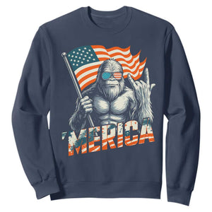 Funny Bigfoot Merica 4th Of July Sweatshirt American Flag Patriotic Sasquatch TS11 Navy Print Your Wear