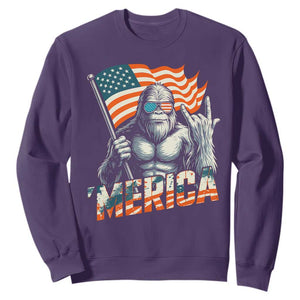 Funny Bigfoot Merica 4th Of July Sweatshirt American Flag Patriotic Sasquatch TS11 Purple Print Your Wear