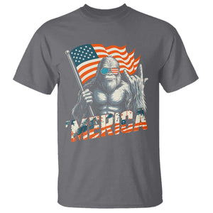 Funny Bigfoot Merica 4th Of July T Shirt American Flag Patriotic Sasquatch TS11 Charcoal Print Your Wear