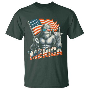 Funny Bigfoot Merica 4th Of July T Shirt American Flag Patriotic Sasquatch TS11 Dark Forest Green Print Your Wear