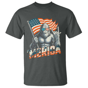 Funny Bigfoot Merica 4th Of July T Shirt American Flag Patriotic Sasquatch TS11 Dark Heather Print Your Wear