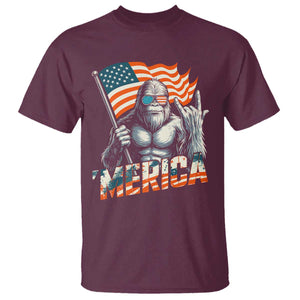 Funny Bigfoot Merica 4th Of July T Shirt American Flag Patriotic Sasquatch TS11 Maroon Print Your Wear