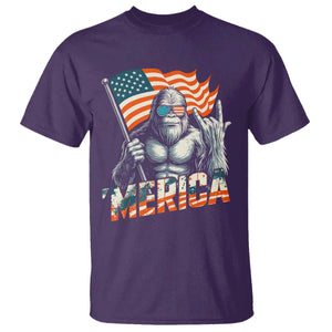Funny Bigfoot Merica 4th Of July T Shirt American Flag Patriotic Sasquatch TS11 Purple Print Your Wear