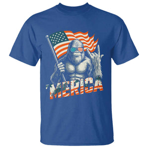 Funny Bigfoot Merica 4th Of July T Shirt American Flag Patriotic Sasquatch TS11 Royal Blue Print Your Wear