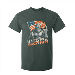 Funny Bigfoot Merica 4th Of July T Shirt For Kid American Flag Patriotic Sasquatch TS11 Dark Forest Green Print Your Wear
