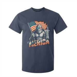 Funny Bigfoot Merica 4th Of July T Shirt For Kid American Flag Patriotic Sasquatch TS11 Navy Print Your Wear