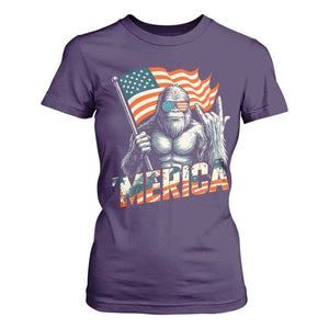 Funny Bigfoot Merica 4th Of July T Shirt For Women American Flag Patriotic Sasquatch TS11 Purple Print Your Wear