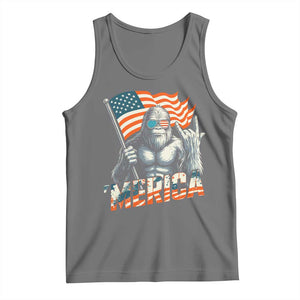 Funny Bigfoot Merica 4th Of July Tank Top American Flag Patriotic Sasquatch TS11 Black Heather Print Your Wear
