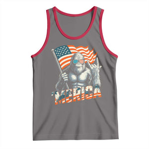 Funny Bigfoot Merica 4th Of July Tank Top American Flag Patriotic Sasquatch TS11 Deep Heather Red Print Your Wear