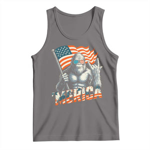Funny Bigfoot Merica 4th Of July Tank Top American Flag Patriotic Sasquatch TS11 Deep Heather Print Your Wear