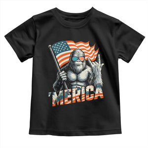 Funny Bigfoot Merica 4th Of July Toddler T Shirt American Flag Patriotic Sasquatch TS11 Black Print Your Wear