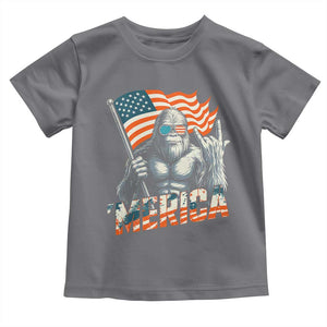 Funny Bigfoot Merica 4th Of July Toddler T Shirt American Flag Patriotic Sasquatch TS11 Charcoal Print Your Wear