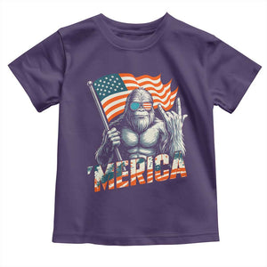 Funny Bigfoot Merica 4th Of July Toddler T Shirt American Flag Patriotic Sasquatch TS11 Purple Print Your Wear