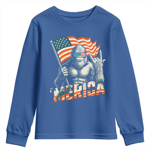 Funny Bigfoot Merica 4th Of July Youth Sweatshirt American Flag Patriotic Sasquatch TS11 Royal Blue Print Your Wear