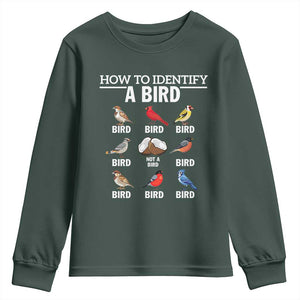 Funny Bird Watching Youth Sweatshirt How To Identify A Bird TS02 Dark Forest Green Print Your Wear
