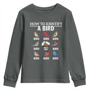 Funny Bird Watching Youth Sweatshirt How To Identify A Bird TS02 Dark Heather Print Your Wear