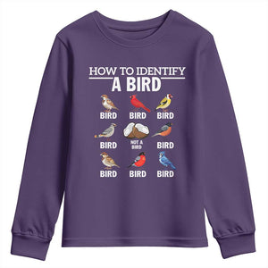 Funny Bird Watching Youth Sweatshirt How To Identify A Bird TS02 Purple Print Your Wear