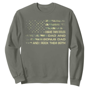 Funny Bonus Dad Sweatshirt Step Dad Camo American Flag Fathers Day TS10 Military Green Print Your Wear