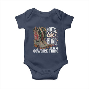 Funny Boots And Bling Its A Cowgirl Thing Baby Onesie Western Country Girl Boots TS11 Navy Print Your Wear
