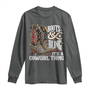 Funny Boots And Bling Its A Cowgirl Thing Long Sleeve Shirt Western Country Girl Boots TS11 Dark Heather Print Your Wear