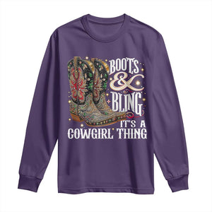 Funny Boots And Bling Its A Cowgirl Thing Long Sleeve Shirt Western Country Girl Boots TS11 Purple Print Your Wear