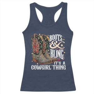 Funny Boots And Bling Its A Cowgirl Thing Racerback Tank Top Western Country Girl Boots TS11 Navy Print Your Wear