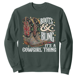 Funny Boots And Bling Its A Cowgirl Thing Sweatshirt Western Country Girl Boots TS11 Dark Forest Green Print Your Wear