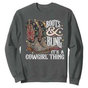 Funny Boots And Bling Its A Cowgirl Thing Sweatshirt Western Country Girl Boots TS11 Dark Heather Print Your Wear