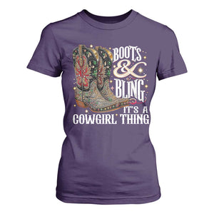 Funny Boots And Bling Its A Cowgirl Thing T Shirt For Women Western Country Girl Boots TS11 Purple Print Your Wear