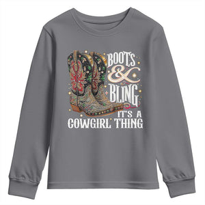 Funny Boots And Bling Its A Cowgirl Thing Youth Sweatshirt Western Country Girl Boots TS11 Charcoal Print Your Wear