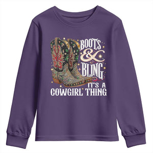 Funny Boots And Bling Its A Cowgirl Thing Youth Sweatshirt Western Country Girl Boots TS11 Purple Print Your Wear