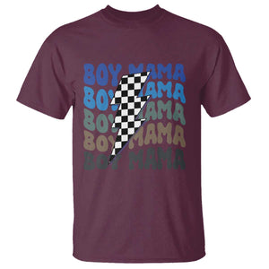 Funny Boy Mama T Shirt Mother's Day Checkered Lightning Bolt TS11 Maroon Print Your Wear