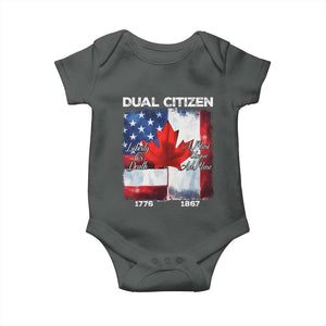 Funny Canadian American Baby Onesie Dual Citizen Liberty Or Death A Mari Usque Ad Mare TS11 Dark Heather Print Your Wear