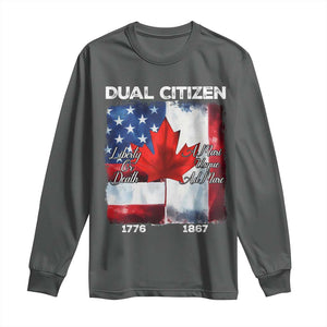 Funny Canadian American Long Sleeve Shirt Dual Citizen Liberty Or Death A Mari Usque Ad Mare TS11 Dark Heather Print Your Wear