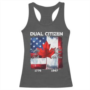 Funny Canadian American Racerback Tank Top Dual Citizen Liberty Or Death A Mari Usque Ad Mare TS11 Dark Heather Print Your Wear