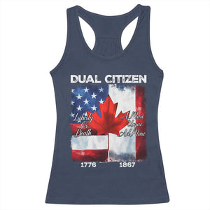 Funny Canadian American Racerback Tank Top Dual Citizen Liberty Or Death A Mari Usque Ad Mare TS11 Navy Print Your Wear